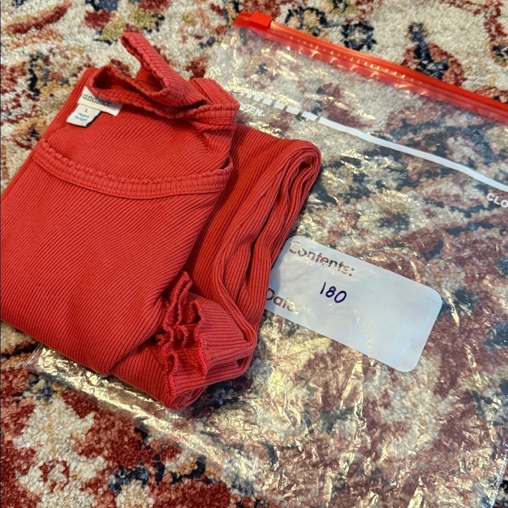 Sundance Red Ribbed Fitted Short Sleeve Large - Picture 7 of 7